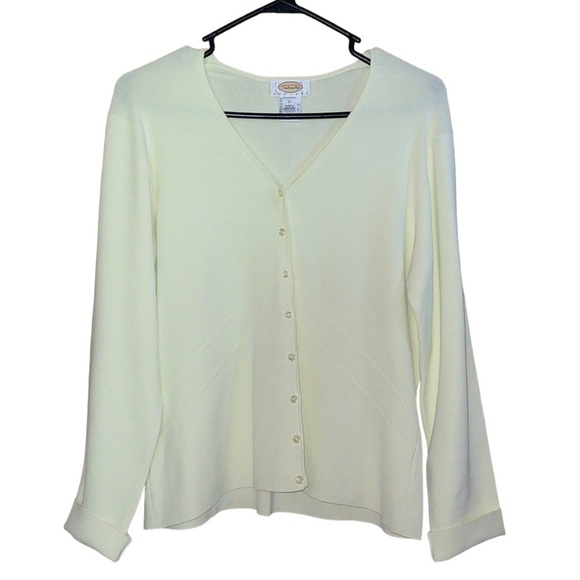 •TALBOTS•LIGHT YELLOW CARDIGAN BUTTON UP SWEATER SIZE PETITE LARGE - Picture 1 of 7